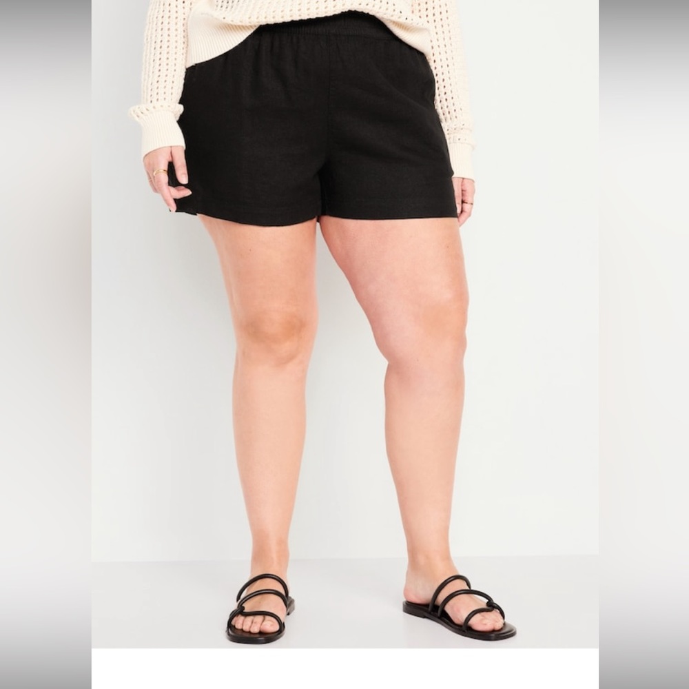 High waisted ljnen blend pull on shorts